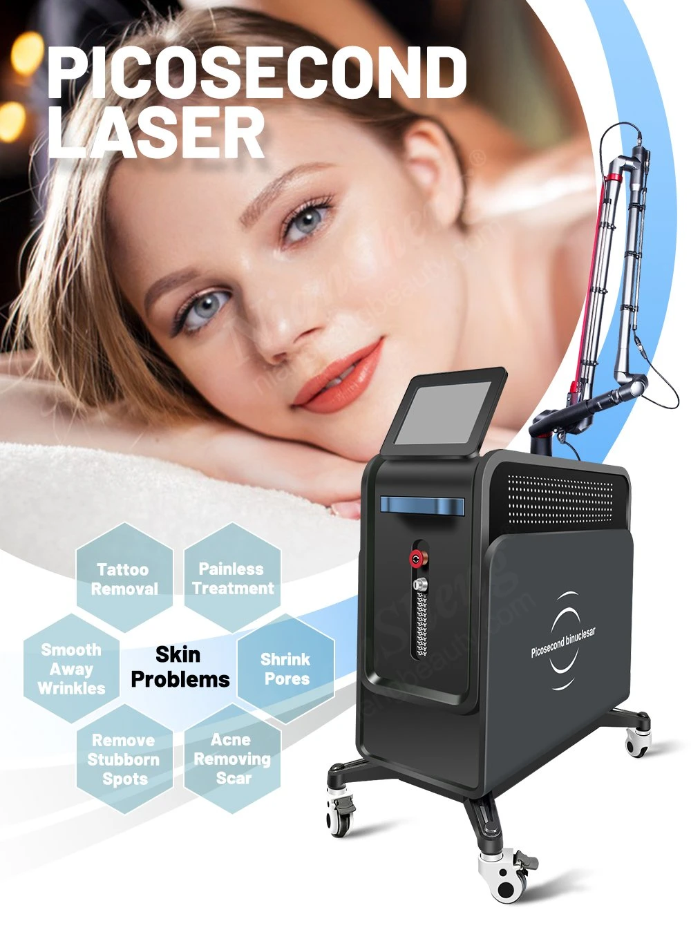 High Power Picosecond Pico Q Switched ND YAG Laser 1064nm 532nm Picosecond Laser Tattoo Removal Machine Tattoo/Acne/Mole/Pigment Removal