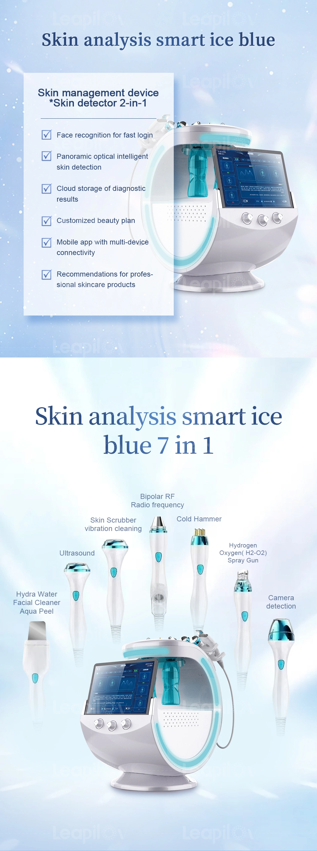 Newest Smart Ice Blue 7 in 1 Water Hydra Oxygen Diamond Dermabrasion Facial Machine with Skin Analysis